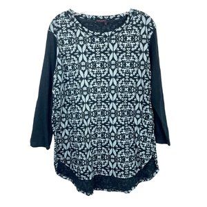 Fresh Produce Black & Blue Print Long Sleeve Shirt High Low -‎ Size Large
